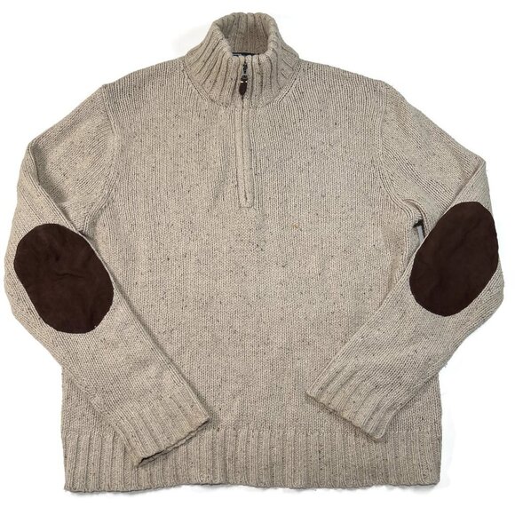 Polo Ralph Lauren Mens Large 1/4 Zip Pullover Sweater Elbow Patch Cotton Hemp - Picture 1 of 9